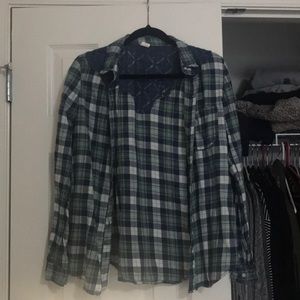plaid shirt with lace detail